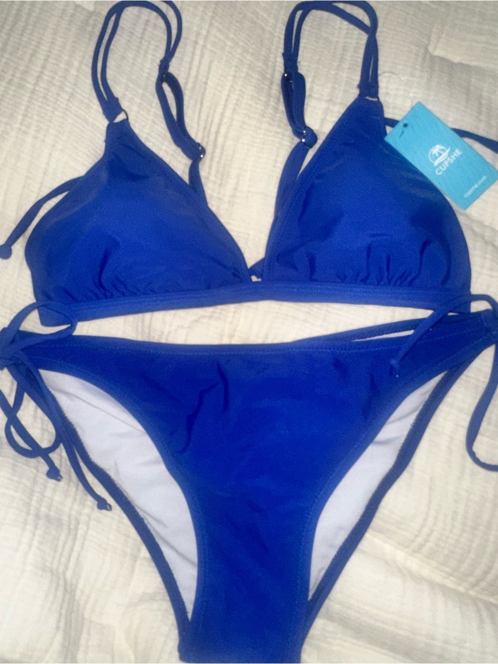 CUPSHE Cobalt Blue Triangle Tie-Side Bikini Set - NWT Large